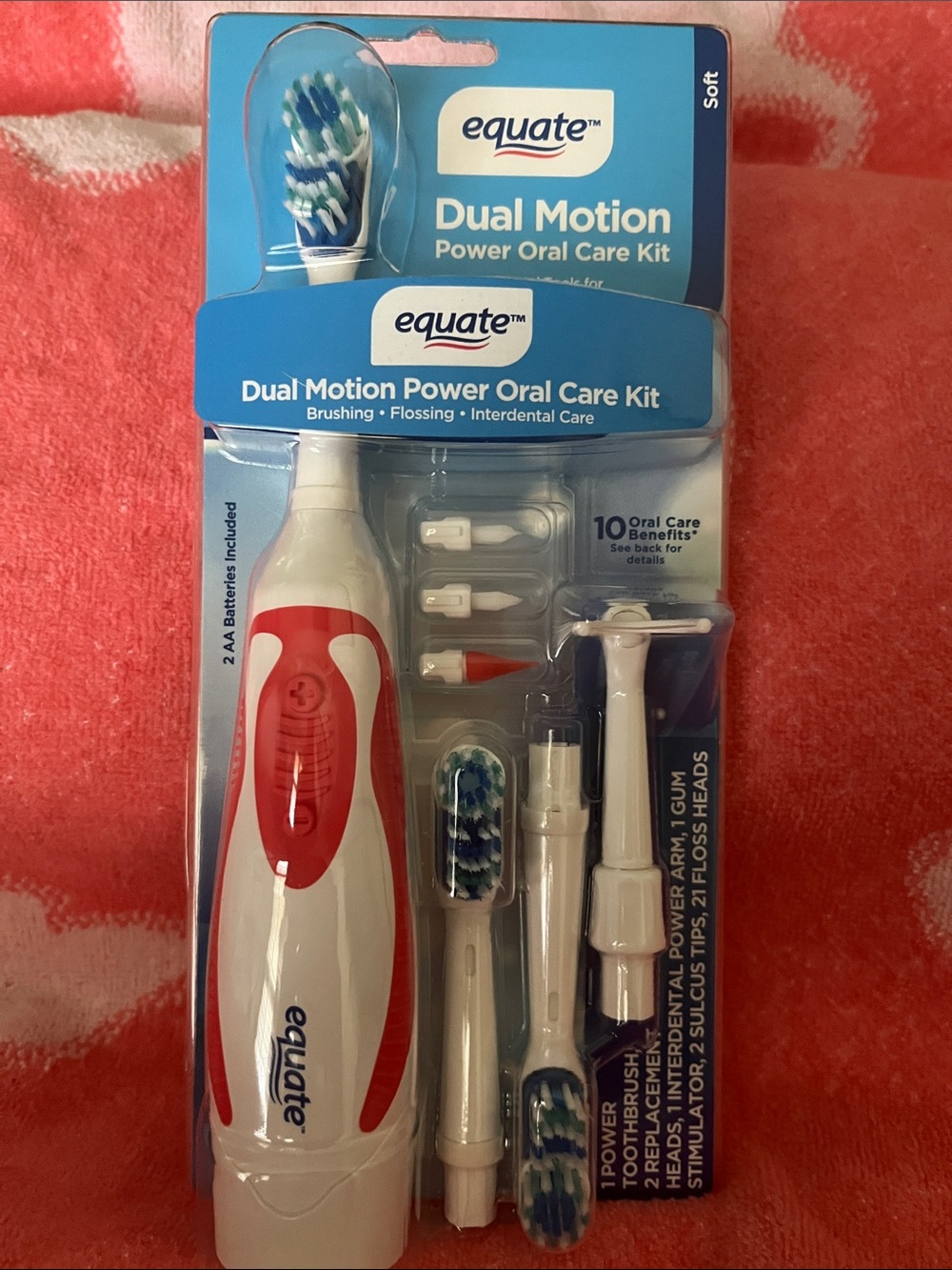 Equate Dual Motion Power Oral Care Kit — White & Red